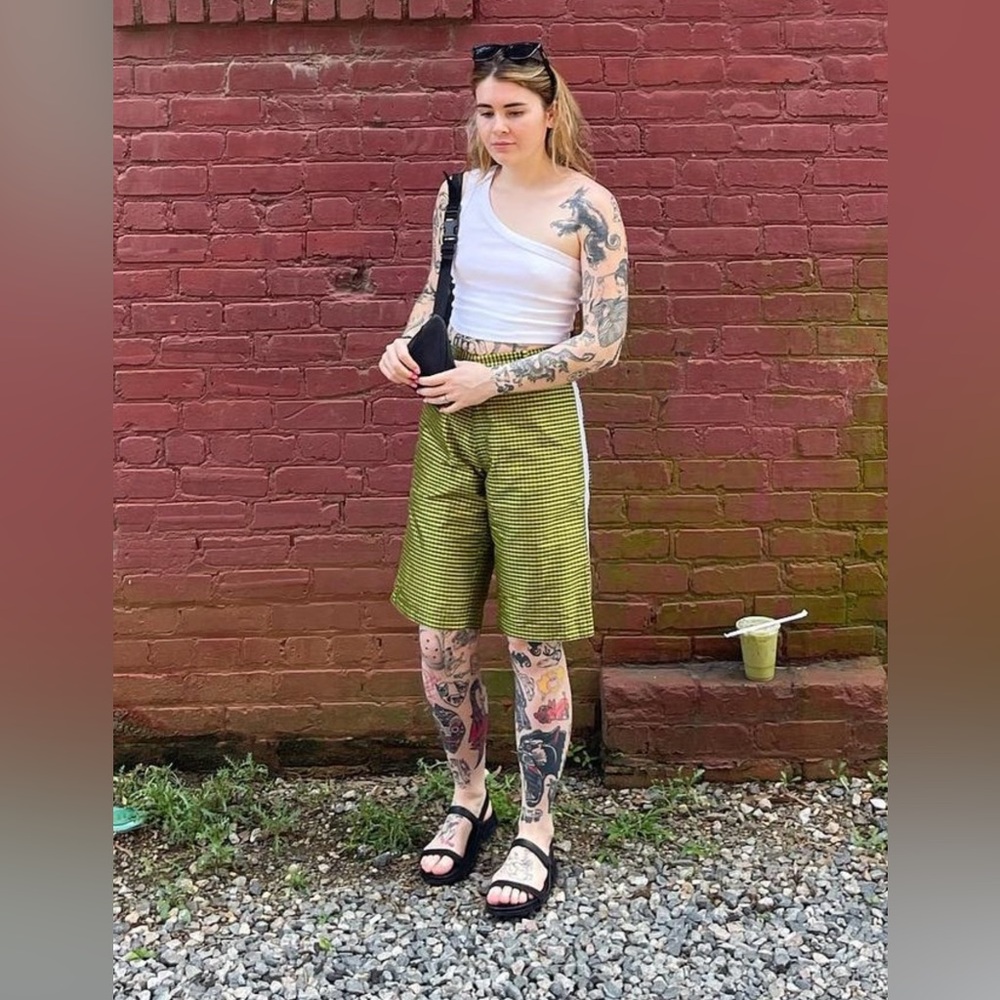 High-Waist Striped Green Women's Shorts